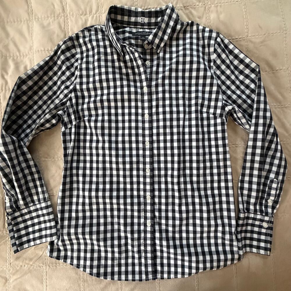 Banana Republic Riley Tailored Fit Gingham Shirt Size 10